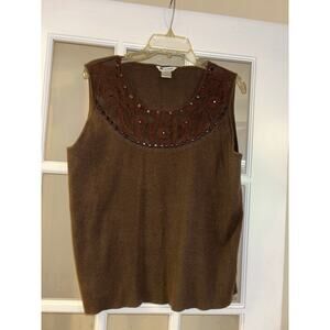 Peter Negate collection brown night sleeveless tank career beaded 2XL unique